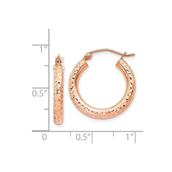 3mm, 14k Rose Gold Diamond-cut Hoops, 20mm (3/4 Inch) - Picture 4 of 5